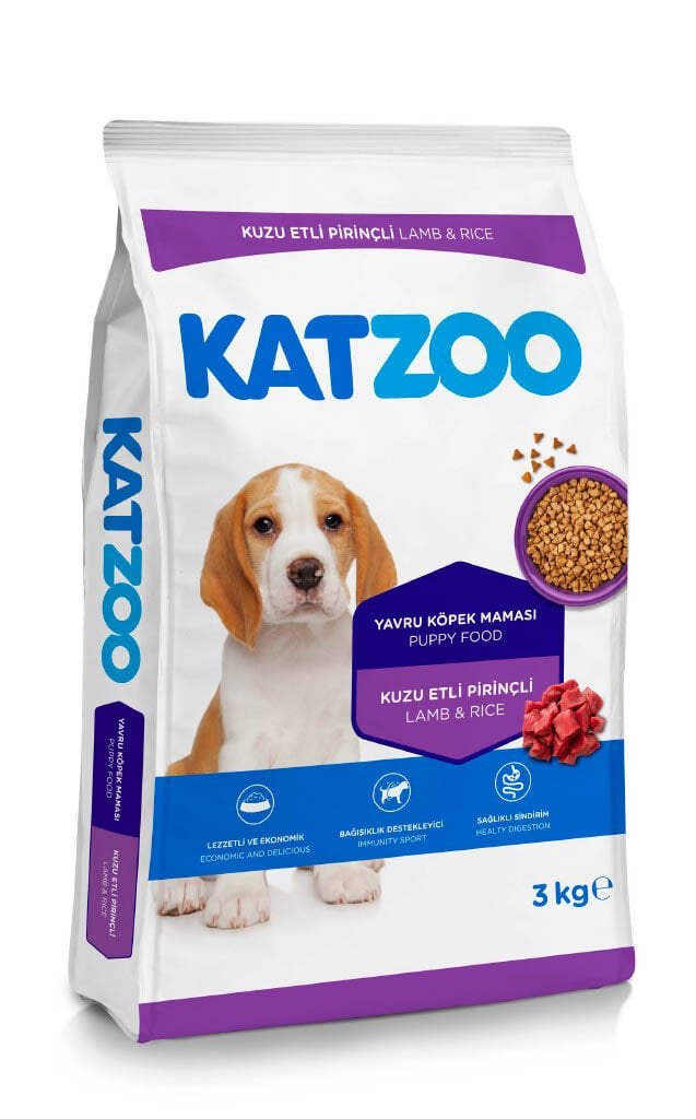 Katzoo Kuzu Etli Pirinçli Yavru Köpek Maması 3kg 6 Adet