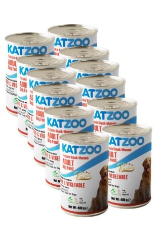 Katzoo Yetişkin Konserve Köpek Maması 400 gr x 12 | Biftek ve Sebzeli