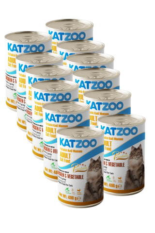 Katzoo Yetişkin Konserve Gurme  Kedi Maması 400 gr x 12 | Tavuk Etli ve Sebzeli
